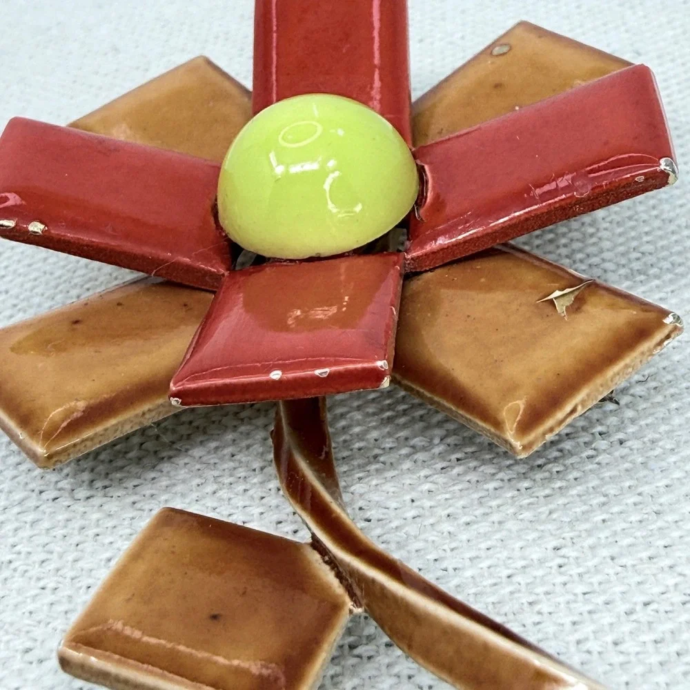 Vintage Arthur Pepper Enamel‎ Flower Brooch MCM Geometric Mod Pop Art